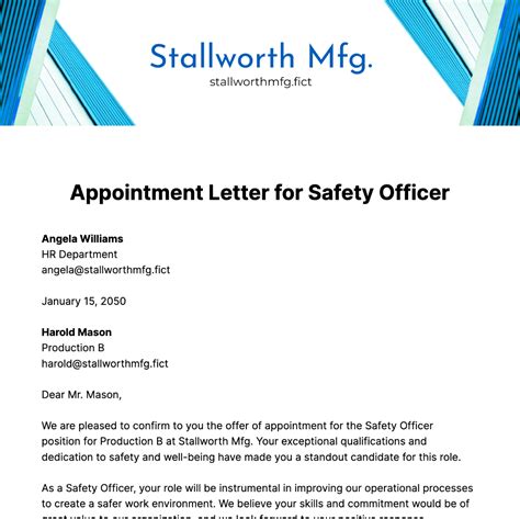 Safety Officer Appointment Letter .